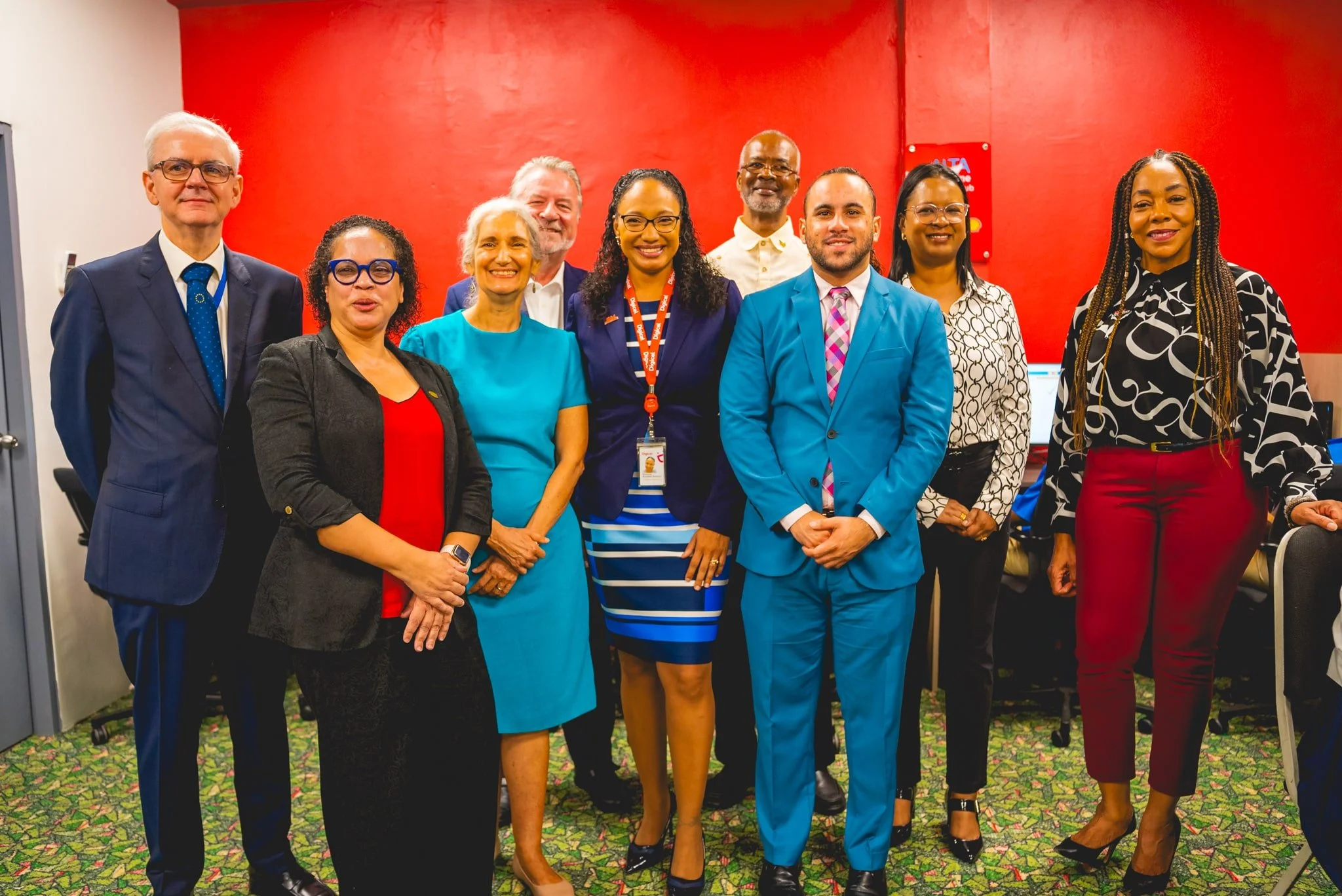 (L-R) H.E. Peter Cavendish, Ambassador, Delegation of the European Union; Arlene Wallace-Romero, CEO, ALTA; Paula Lucie-Smith, Founder, ALTA; H.E. Cornelius Wilhelmus Hersbach, Ambassador, Kingdom of Netherlands; Romona Boiselle-Romano, Director, Digicel Foundation; Elwyn McQuilkin, Consular Officer, Grenada Trade and Economic Commission; Nicholas Brodber, First Secretary, Jamaican High Commission; Simone David, Finance Manager, Shell T&T, and Penny Gomez, CEO, Digicel Foundation at the launch of the ALTA Online Student Hub on 14th May.