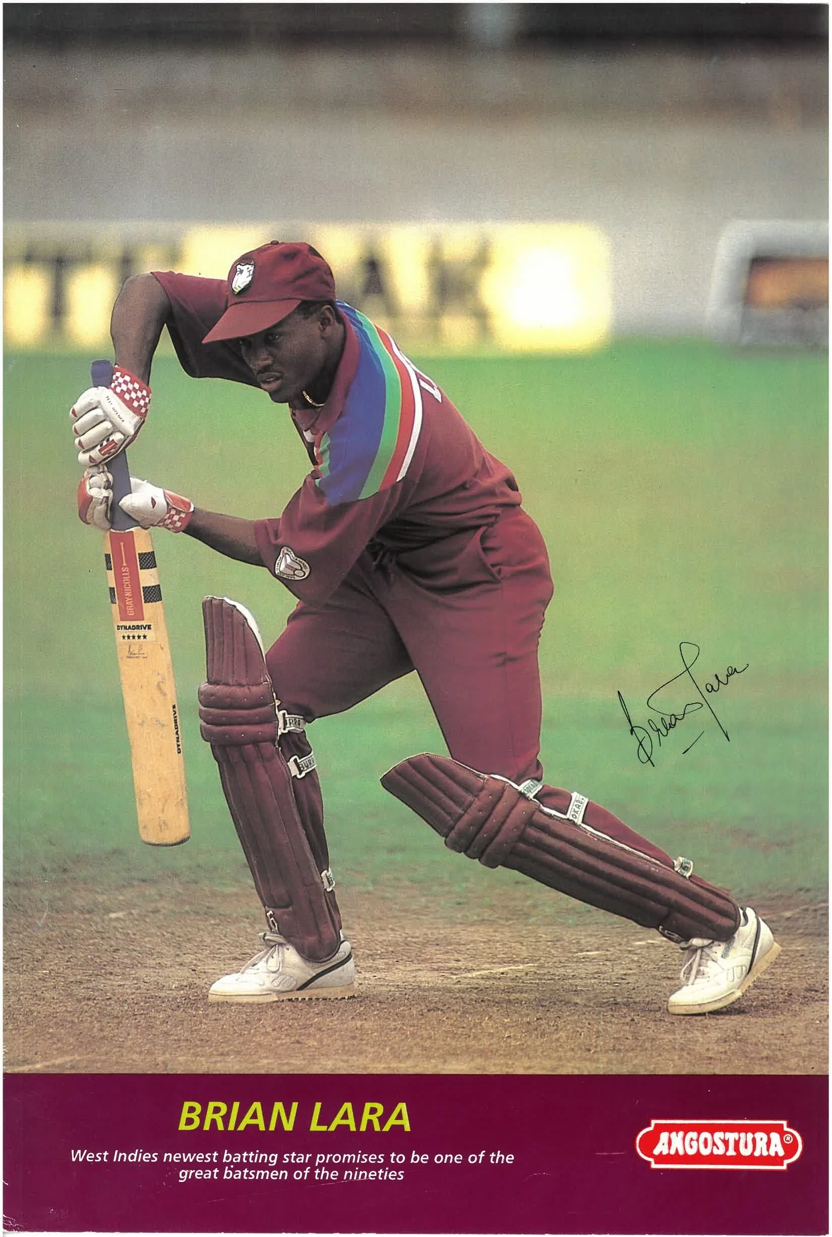 Angostura- Famous Brian Lara Poster Produced for His Motivational Talks to the Youth at Secondary Schools Throughout Trinidad and Tobago.