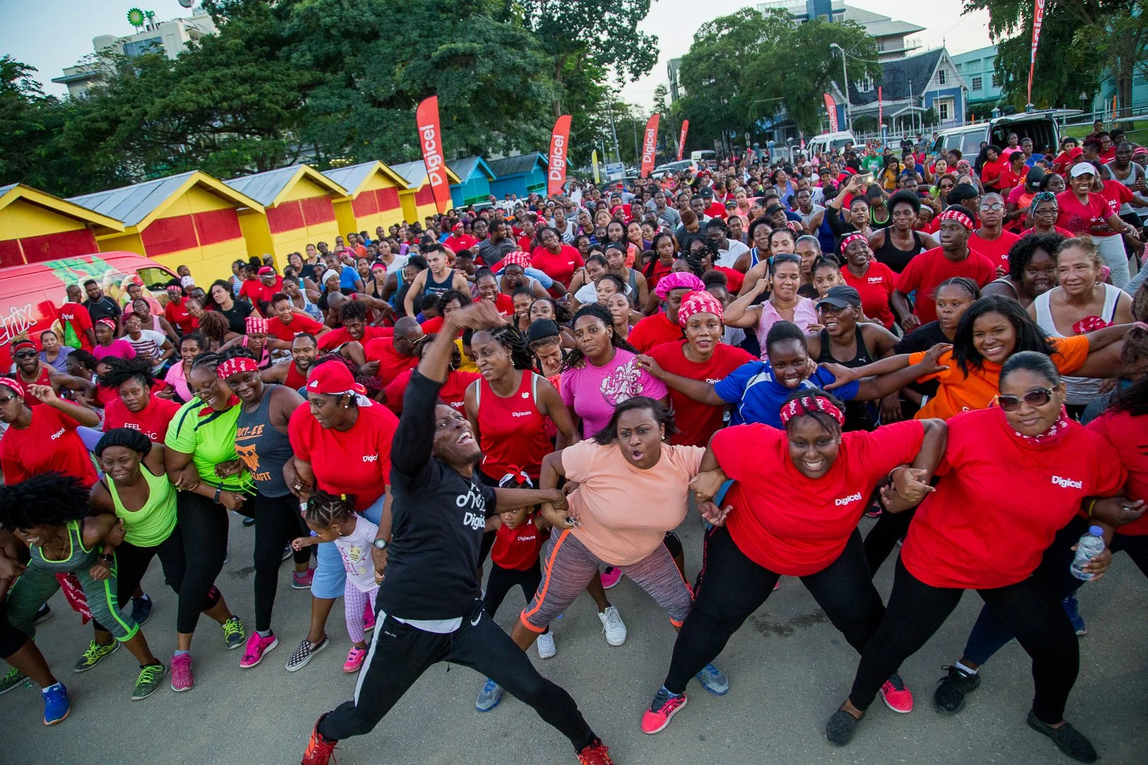 A Digicel Burn fitness instructor gets the crowd moving!