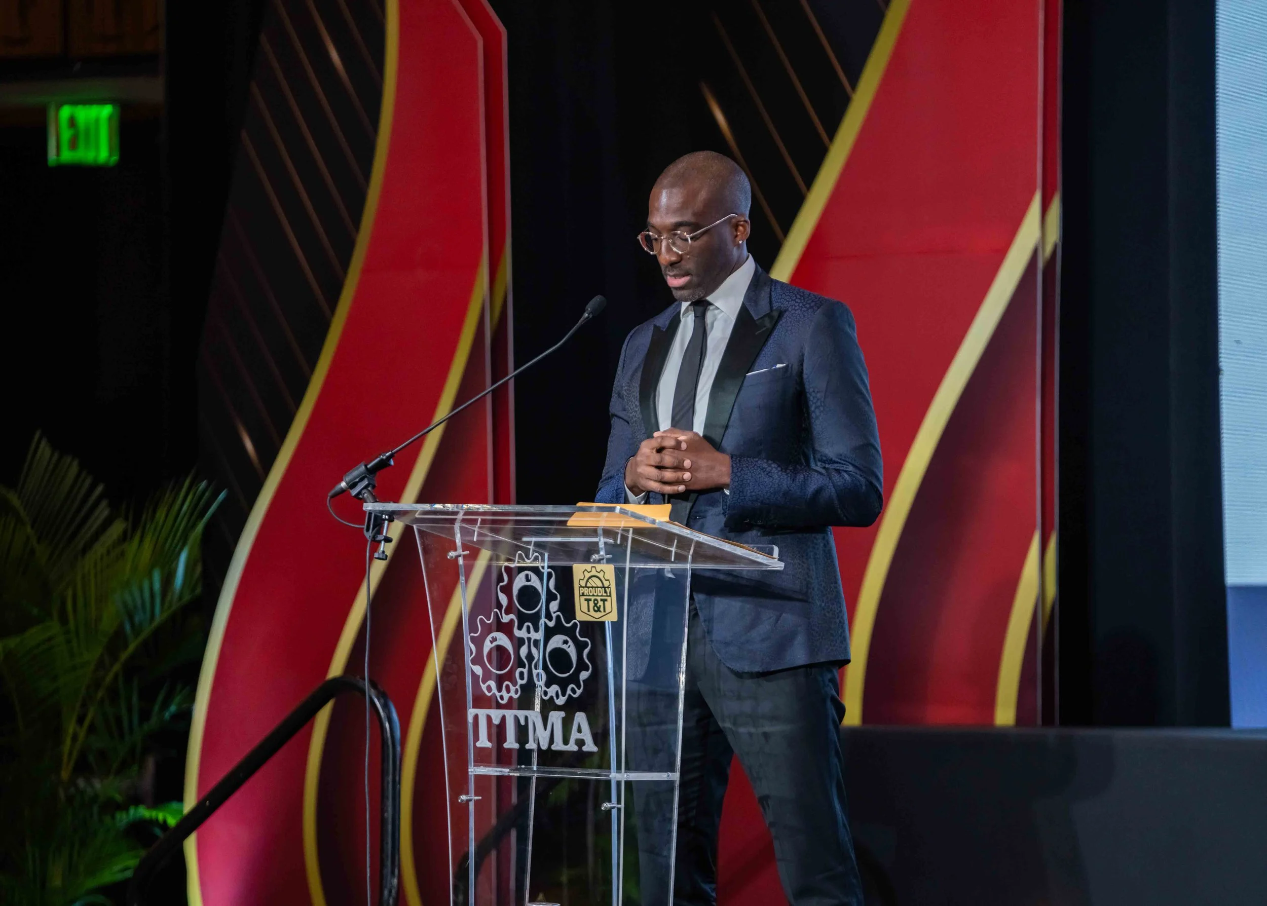 Marc Farrell, Founder and CEO of Ten to One Rum, delivers the feature address at the TTMA President’s Dinner and Awards 2023 at the Hyatt Regency on 14 November 2023.
