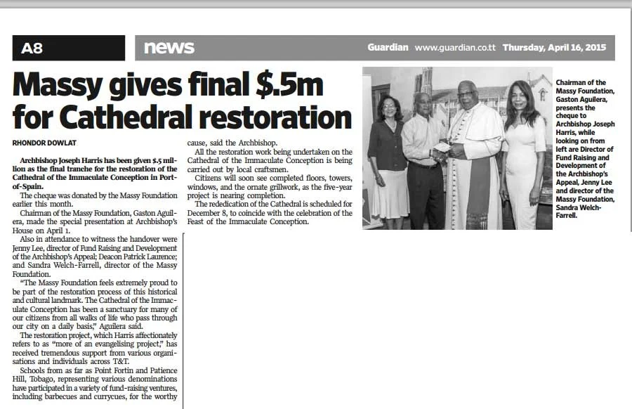Massy Foundation Donates Half a Million to Cathedral Restoration