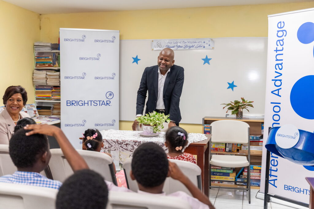Dexter W. Thomas, General Manager, Brightstar Trinidad and Tobago, and Shavindra Tewarie-Singh, Brightstar People & Culture Regional Senior Manager, Caribbean, visit The Living Water Community’s Our Lady of the Wayside Children’s Home to launch the Home’s Brightstar After School Advantage Lab.